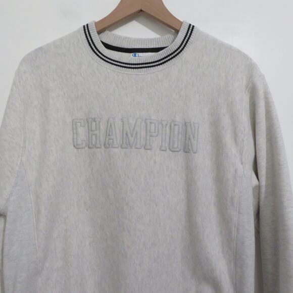 Champion Women Sz S Gray Reverse Weave Crewneck Sweatshirt Ribbed Stripes - Picture 3 of 7